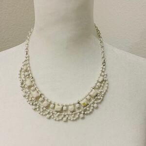 Shabby Chic White Painted Statement Necklace 8" drop